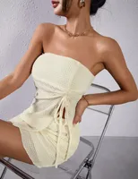 Kadın seti katı asimetrik seksi elbiseler tüp üst iki parçalı set