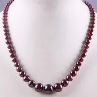 Natural Garnet Graduated Round Beads Necklace 17 Inch Jewelry For Gift F190 Chains209R