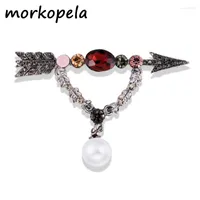 Brooches Morkopela Vintage Charm Arrow Brooch Simulated Pearls Pin Accessories Rhinestone For Women Metal Scarf Clip Jewelry