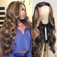 Royce Highlight 30 Inch 13x4 HD Transparent Lace Front Wig Body Wave P4 27 Human Hair Wigs Ombre Frontal