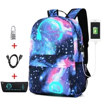New Anti-thief Bag Luminous Bags For Boys Girls Student School Backpack Mochila With Usb Charging Port Lock Schoolbag J190614259h