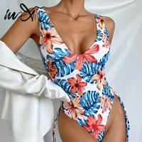 Swimwears In-X Floral Print One Piece Swimsuit Women's Swimming Suit Drawstring Swimwear Female 2022 V-neck Bathing Sexy Beach Wear