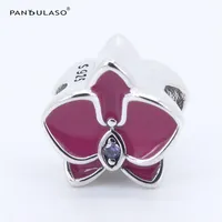 Pandulaso vibrant pink Orchid Charm Beads for jewelry making Fits Pandora charms Bracelets Woman DIY Silver 925 Jewelry 2017 Summe2655