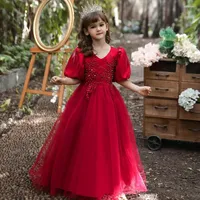 Girl Dresses 2022 Princess Dress Wedding Flower Small Children's Piano Host Performance Mesh Tutu