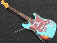 Custom Heavy relic Strat electric guitar Sunburst and green color handmand aged guitarra