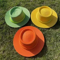 Berets Summer Candy Colored Chain Straw Hat Travel Beach Big Brim Sunshade Sun Hats Bump Top Fedoras Casquette Femme Luxe