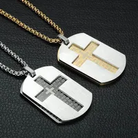 newCross Necklaces Pendants Christian Jewelry Bible Lords Prayer Dog Tags Gold Color Stainless Steel Christmas Gift For Men320E