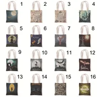 handbag Party Supplies 16 Style Gift Wrap Handbag High Capacity Eco Reusable Shopping Halloween Print Canvas Shoulder Bags Fashion Leisure Coin Bag Literature Art