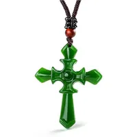 Certified 100% Natural Hetian Afghan Jade Carved Cross Pendant Necklace Charm Jewelry Jewellery Amulet Lucky296S