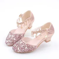 kids Shoes for Girls Princess High Heel Fashion Children Sandals Glitter Leather Flower Butterfly Knot Party Dress Wedding Dance297l