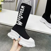 Classics McQueens same knitted elastic socks shoes 2022 new thin Martin boots female letter graffiti breathable thick soled short boots