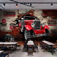 Wallpapers Custom Po Wallpaper Retro Red Car Broken Wall Murals Restaurant Cafe Bar Background Decor 3D Waterproof Thicken Sticker