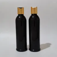 Storage Bottles 30pcs 250ml Empty Black Plastic Shampoo Bottle With Gold Silver Disc Top Cap 250cc PET Essential Oil Cosmetic Packing