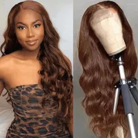 4# Chocolate Brown Body Wave Lace Front Wig Transparent 13x6 Human Hair Wigs For Women Pre Plucked Brazilian