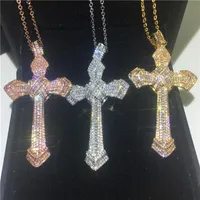 Handmade Big Cross pendant With necklace 925 Sterling silver Diamond Party wedding Pendants for women men Jewelry Gift241l
