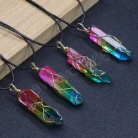 Colorful Rainbow Crystal Quartz Chakra Stone Pendant Necklace Healing Balance Reiki Nuggets Natural Quartz Choker Necklaces Women