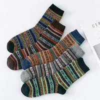 5 Pairs Lot High Quality Business Men Wool Socks Thicken Men's Socks Warm Retro National Style Small Square For Snow boots 200c