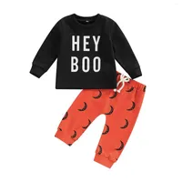 Giyim Setleri Bebek Kız Bebek Erkek Toddler Giysileri Set Uzun Kollu O-Neck Mektup Külkü Sweatshirt Elastik Bel Ay Baskı Pantolon 0-3T