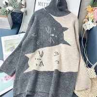 Женские трикотажные трикотаж негабаритный свитер кот Жаккард вязаные пуловки
