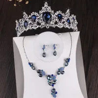 Baroque Luxury Silver Plated Blue Crystal Bridal Jewelry Sets Necklace Earring Tiara Crown Set Wedding African Beads Jewelry Set241y