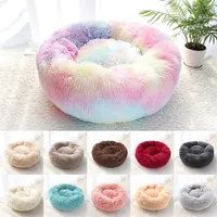 kennels pens Pet Dog Bed Warm Fleece Round Dog Kennel House Long Plush Winter Pets Dog Beds For Medium Large Dogs Cats Soft Sofa Cushion Mats 221006