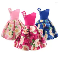 Girl Dresses Summer Flowers Girls Dress One Shoulder Casual Sleeveless Princess For Birthday Party Christmas Costume Kids Clothes