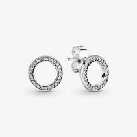 100% Authentic 925 Sterling Silver Sparkling Circle Stud Earrings Fashion Women Wedding Engagement Jewelry Accessories247F
