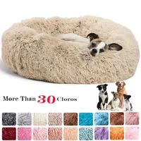 kennels pens Long Plush Dog Cushion Bed Super Soft Fluffy Dog Bed for Small Large Dogs Round Cushion Dog Supplies Puppy Sleeping Bed Cat 221006