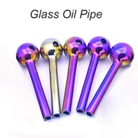 Wholesale Thick heady Pyrex 10cm Electroplate Glass Oil Burner Pipe Colorful Great Big Tube Nail tips smoking pipes