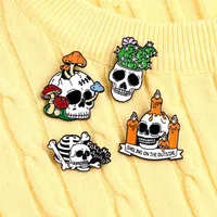 Halloween Mushroom Skull Brooches Cactus Candle Alloy Paint Drop Pins For All Saints' Day Clothing Backpack Anti Light Button193u