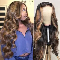 Body Wave Lace Front Wig Brazilian Colored Human Hair Wigs For Women Honey Blonde Highlight 30 Inch Full Hd Glueless