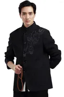 Ethnic Clothing Shanghai Story Chinese Traditional Tang Suit Mandarin Collar Blend Wool Fabric Dragon Embroidery Men's Jacket