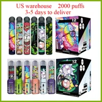 E Cigaretttecknad eng￥ngsvapen Vape Pen Device Us Warehouse 800mAh Battery 6 ML PODS 2000 Puffs Vape Starter Kit