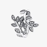 CZ diamond leaf RING Womens Sparkling Wedding Jewelry for Pandora 925 Sterling Silver Gift Rings with Original box set277V