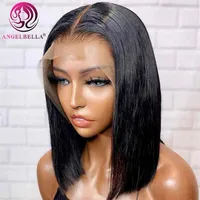 Human Front Transparent Gluels Virgin Straight Pre Pluck HD Bob Brazilian Hair Lace Frontal Wig272b
