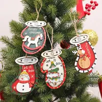 Christmas Decorations Gloves Shape Pendant With Lanyard Wood Snowman Pattern Festival Ornaments Home Decor Wholesale Drop 2022