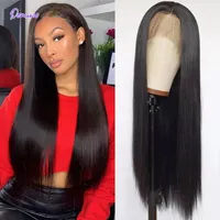 Straight Lace Front Human Hair Wigs Pre Plucked Peruvian Remy T-part HD Frontal For Women