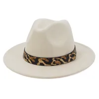 2021 Men Women Flat Brim Wool Felt Jazz Fedora Hats with Leopard Belt Trend Green Carnival Party Formal Hat Panama Gambler Cap205O