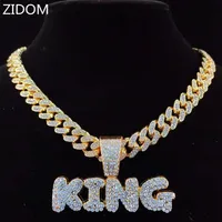 Men Hip Hop KING Letters Pendant Necklace With 13mm Miami Cuban Chain Iced Out Bling HipHop Necklaces Male Fashion Jewelry261O