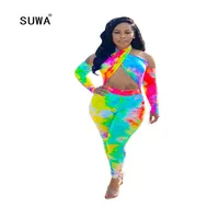 Tie Dye Printed Club Party Night Women Jumpsuits Sexy Romper Hollow Out High Waist Long Sleeve Elegant Overalls 2020 Whole237S