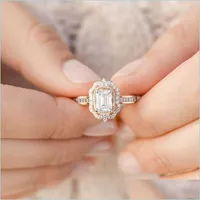 Band Rings Plated Rose Gold Zircon Gemstone Square Diamond Princess Ring Fashion Engagement Female Jewelry Gift Drop Delivery 2021 Day Dhoih