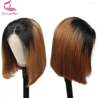 Honey Blonde Ombre 1B 30 Bob Peruvian Straight Highlight 13x4 Transparent Lace Frontal Short Wig Remy Hair Human Wigs