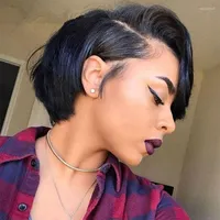 Pixie geschnitten brasilianische menschliche Haar Perücken Kurzer Bob gerade Spitze Frontal T -Perücke HD Transparent Front für schwarze Frauen