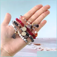 Charm Bracelets Polyester Tassel Charms Natural Agate Beads Bracelets With Card Handmade Elastic Friendship Bracelet For Womens Jewel Dhlh7