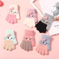 Hair Accessories 1Pair Kids Knitted Gloves Winter Warm Children Full Fingers Mittens Boys Girls Cute Cartoons Soft For 3-10 Years Old