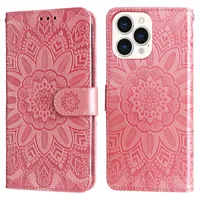 Wallet telefoonhoesjes voor iPhone 14 13 12 11 Pro Max XR XS X 7 8 Plus - Sunflower Embossing PU Lederen Flip Standstand Cover Case met kaartslots