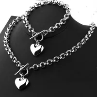 Factory Lovers Couples Stainless Steel Peach Heart Pendant Charm Necklace Bracelet Bangle For Women Men Jewelry Set Lover Gi243T