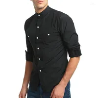 Herren l￤ssige Hemden Coldker Ankunft Langarm Shirt Solid Fitness Herren stehen Kragen Super Slim Fit Business Button Tops