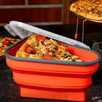 Silicone reutilizable contenedor triangular de almacenamiento triangular triangular portátil de pizza lonchera herramientas de cocina plegables