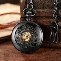 Pocket Watches 2022 Black Mechanical Watch Vintage Pendant Hollow Exquisite Hand-winding Clock For Unisex Relogio De Bolso